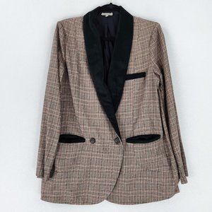 Gimmicks BKE Jacket Womens Large Brown Black Plaid Blazer Long Double Breasted